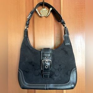 Vintage Coach Signature Black Canvas/Leather Shoulder Bag